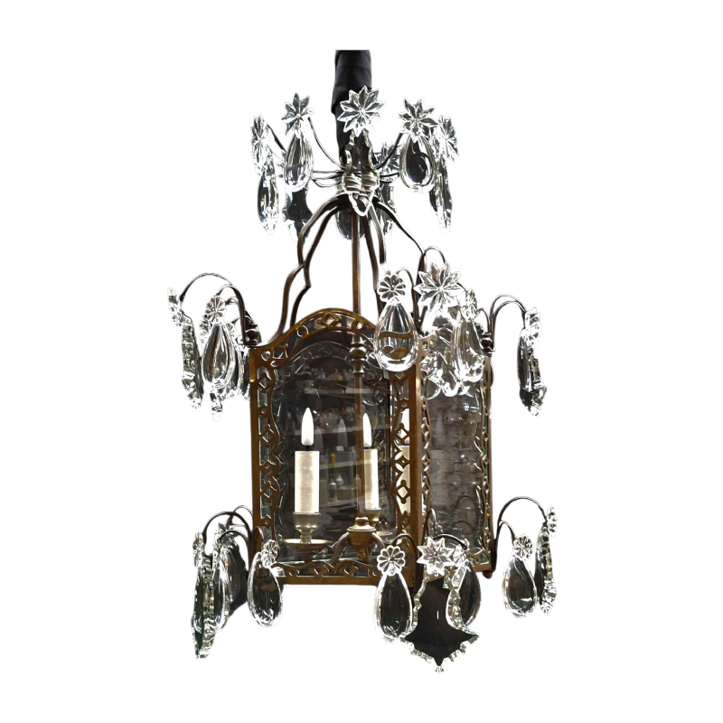 Lanterne hexagonale de style Louis XV, bronze et cristal, fin 19ème
