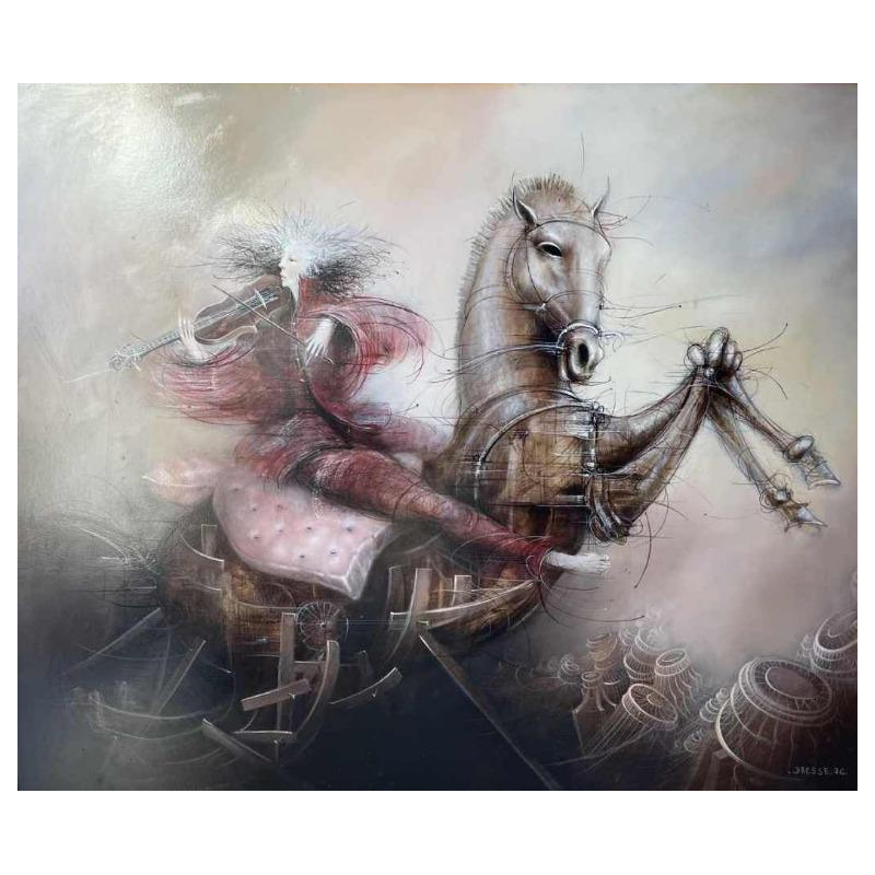 Jean-Claude DRESSE ( 1946-) « Le violoniste » huile sur panneau 50x60 cm