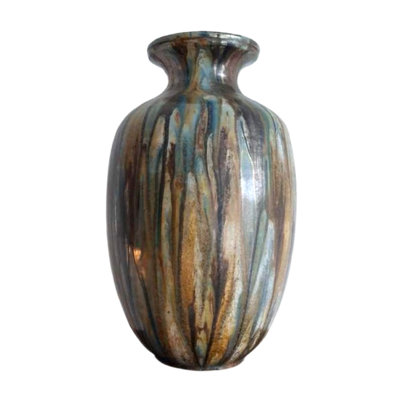 Roger Guérin, vase Art Déco en céramique émaillée brun turquoise, modèle 181/E, ca 1930