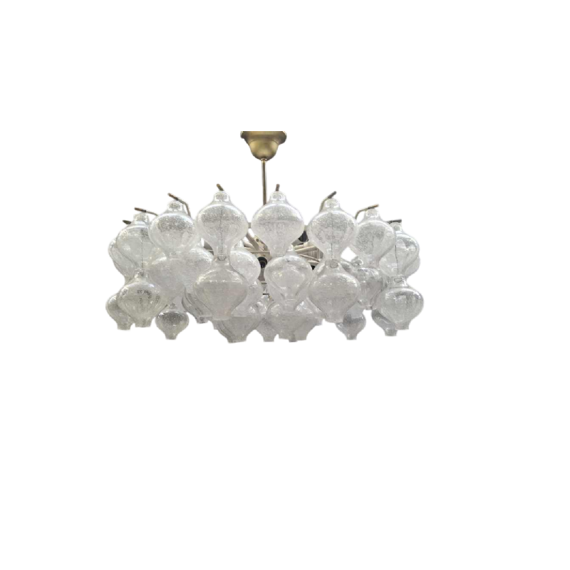 Lustre " Tulipan " par jT Kalmar, verre, laiton, métal laqué blanc , Autriche ca 1960-1970