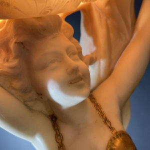 O. ROSSI, Oosterse Danseres, Art Deco Vrouwenlamp / Sculptuur Albast Jaren 1920