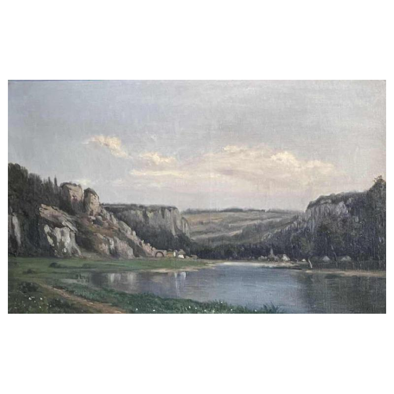 Auguste DANDOY (1839-1893) Vallée de la Meuse huile sur toile 1870