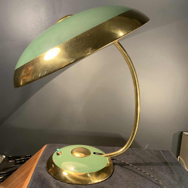HELO LEUCHTEN, Lampe de Bureau / Table, dorÃ©e et laquÃ©e Art DÃ©co / BAUHAUS, 1940