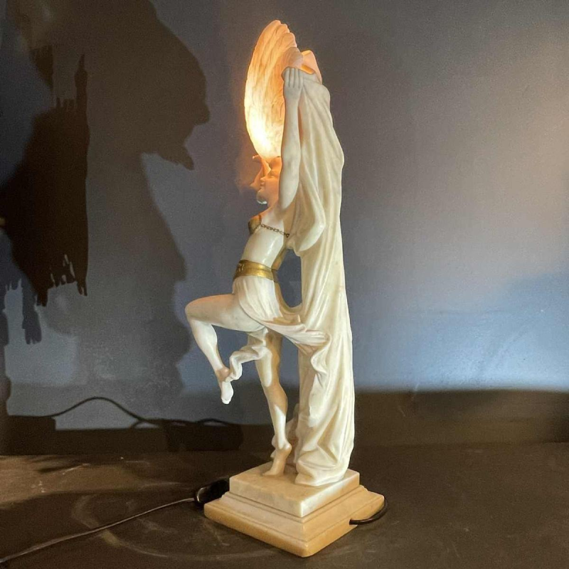 O. ROSSI, Danseuse Orientale, Lampe / Sculpture Femme Art DeÂ´co, Alba^tre 1920s