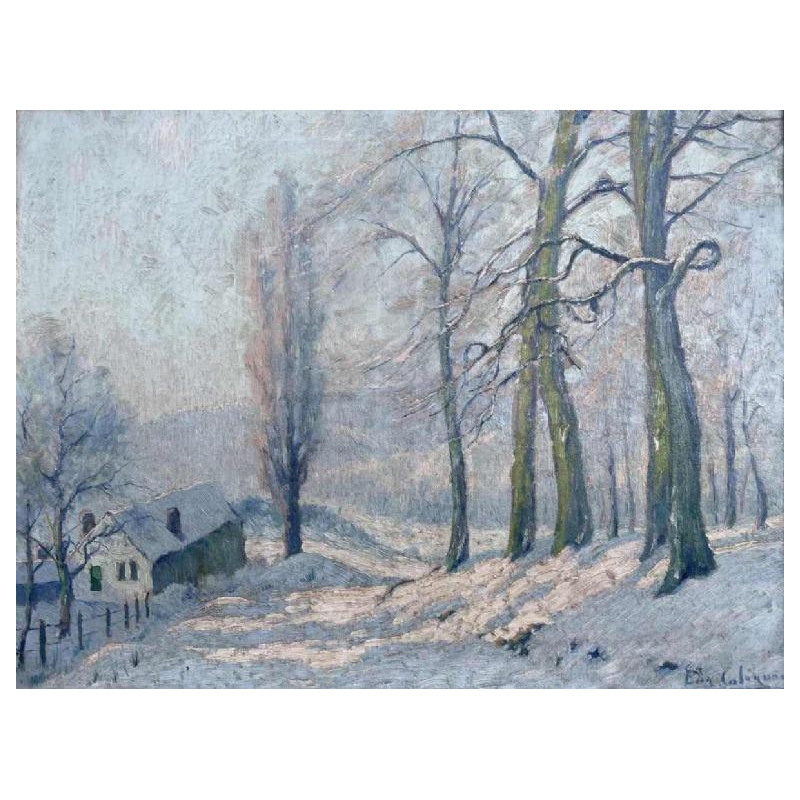 Eugène COLIGNON (1876-1961) « Paysage mosan enneigé » hst