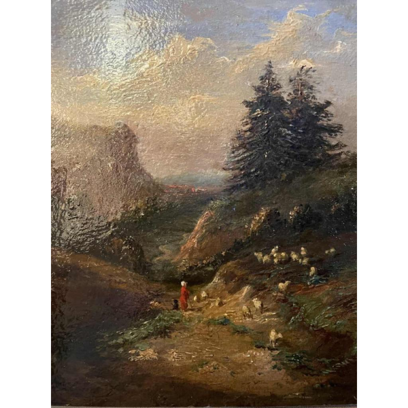 Pastoraal berglandschap. Olieverf op paneel gedateerd 33 voor 1833