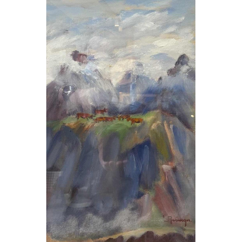 Lucien MARINGER (1903-1981) « Vaches aux pâturages » huile sur papier