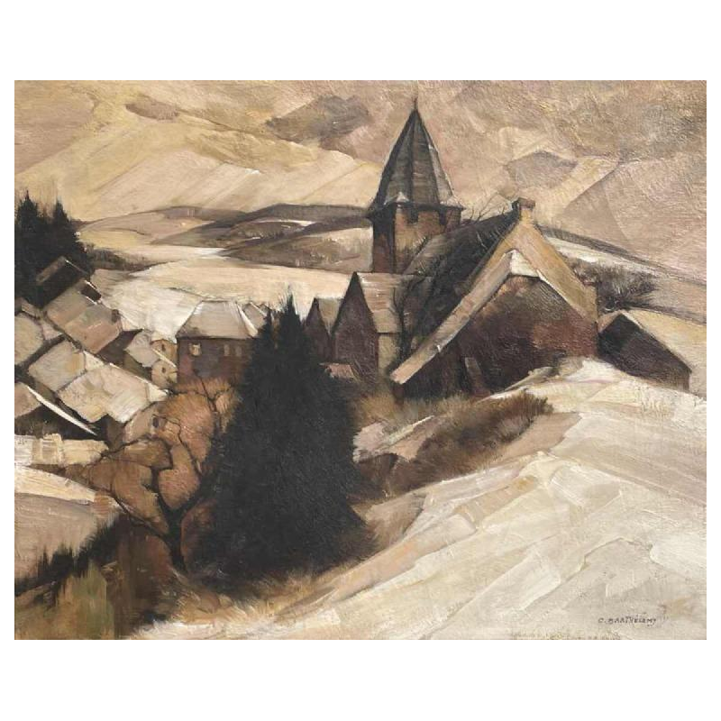 Camille BARTHELEMY (1890-1961) « village gaumais en hiver » hst 60x70 cm