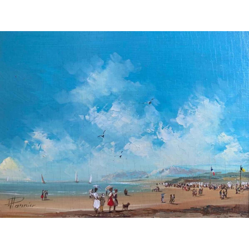 Willy PANNIER tableau "Détente à la plage" huile sur panneau
