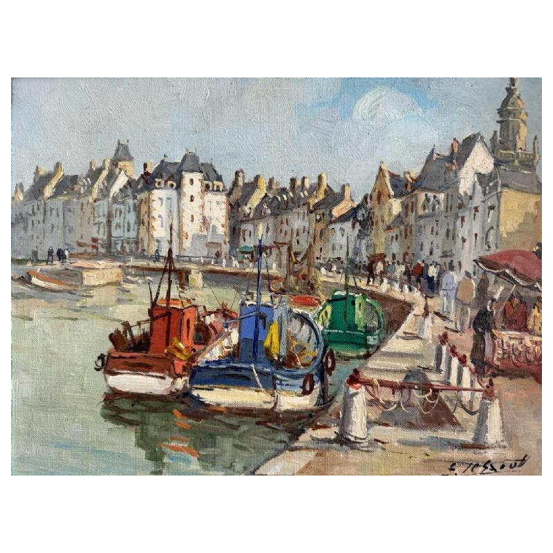 Édouard LE SAOUT (1909-1981) : « Chalutiers dans un port breton »