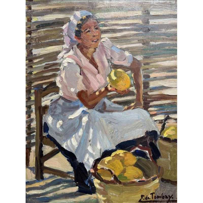 Ellen de Tombay (1918-1998) « La marchande d'oranges » huile sur toile