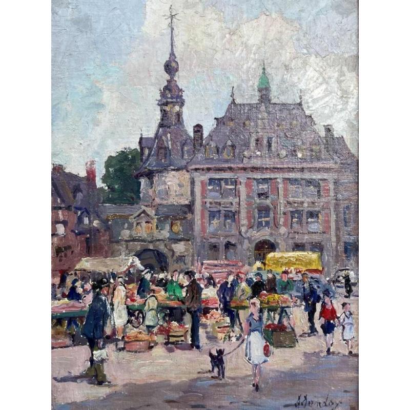 Albert DANDOY (1885-1977): Namur Place d'Armes marché aux fruits 1958 »