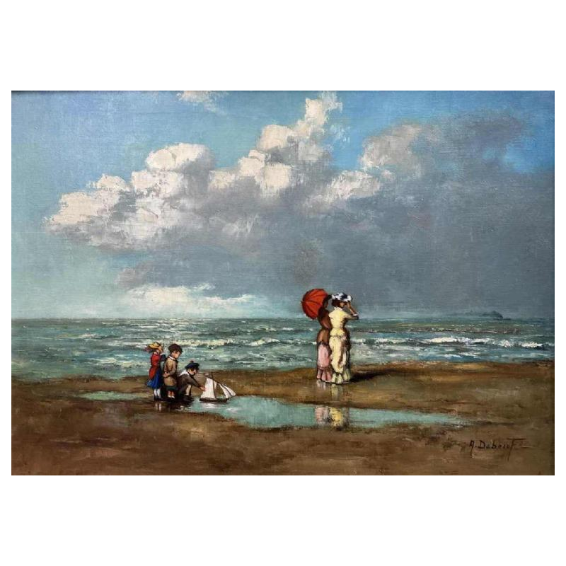 Andries DEBEUF (1912-2002) « Élégantes à la plage » hst 50x70 cm