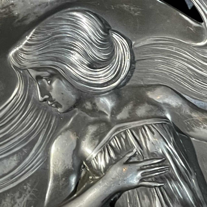 WMF "Woman with irises" N°290 Art Nouveau openwork silver-plated tray, ca 1906