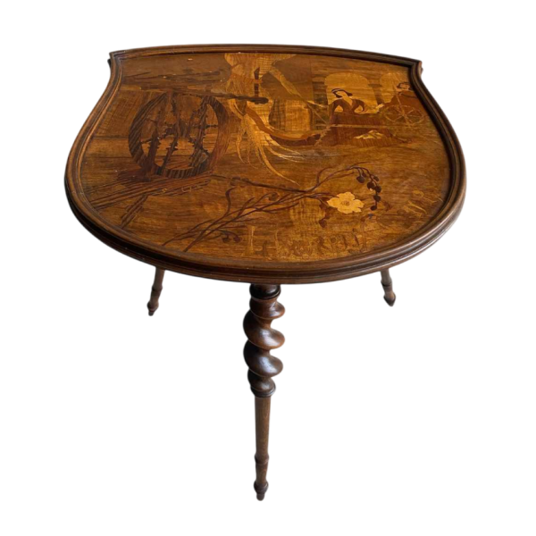 Emile Gallé L'heureux temps inlaid pedestal table, ca 1905