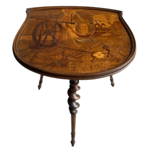 Emile Gallé "L'heureux temps" table guéridon marquetée, ca 1902