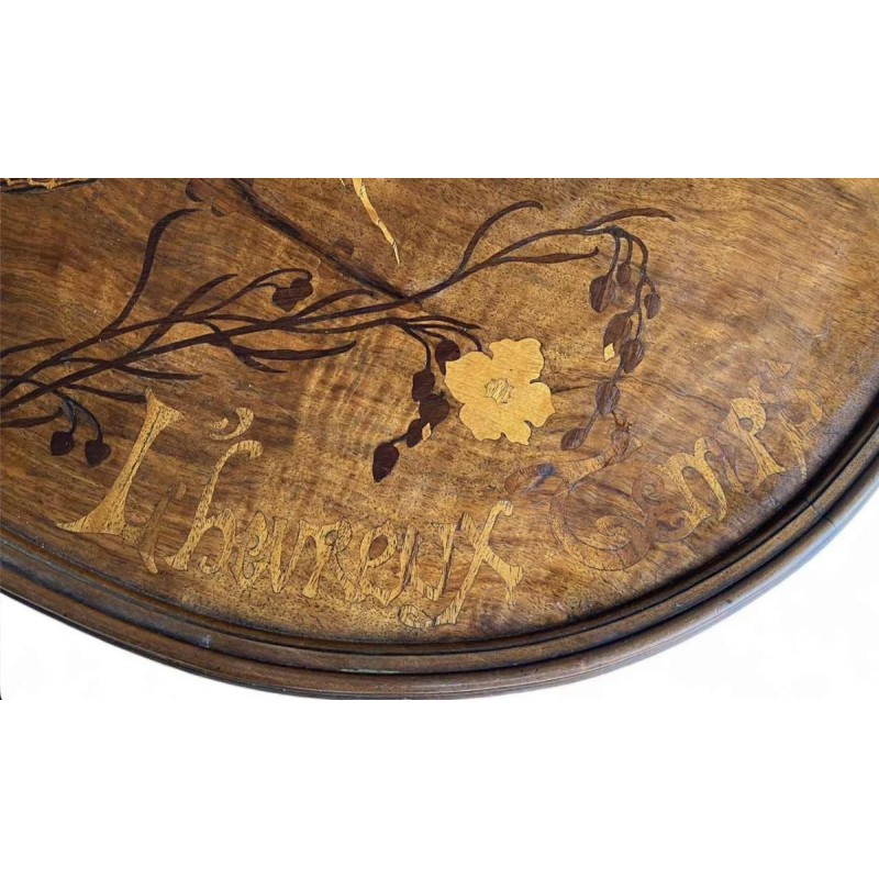 Emile Gallé L'heureux temps inlaid pedestal table, ca 1905