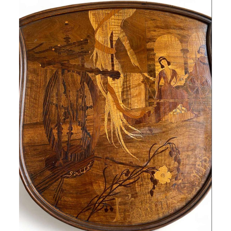 Emile Gallé L'heureux temps inlaid pedestal table, ca 1905