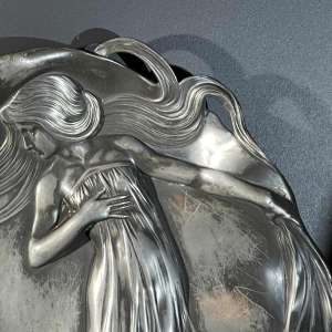 WMF "Woman with irises" N°290 Art Nouveau openwork silver-plated tray, ca 1906