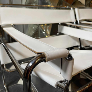 MARCEL BREUER for GAVINA, "WASSILY B3" Pair of Leather and Steel Armchairs