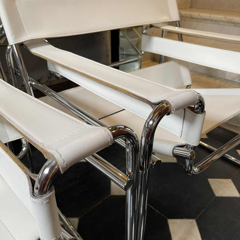 MARCEL BREUER for GAVINA, "WASSILY B3" Pair of Leather and Steel Armchairs