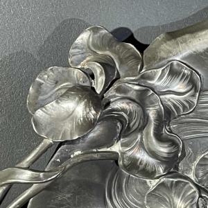 WMF "Woman with irises" N°290 Art Nouveau openwork silver-plated tray, ca 1906