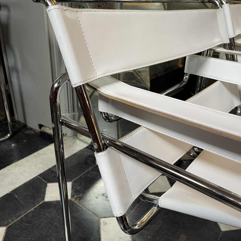 MARCEL BREUER for GAVINA, "WASSILY B3" Pair of Leather and Steel Armchairs