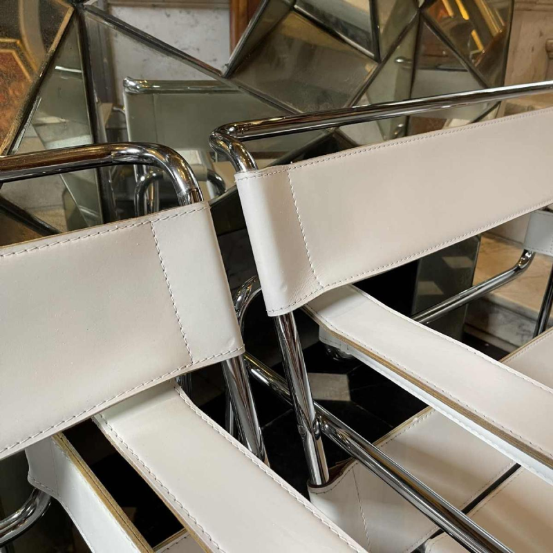 MARCEL BREUER for GAVINA, "WASSILY B3" Pair of Leather and Steel Armchairs