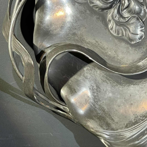 WMF "Woman with irises" N°290 Art Nouveau openwork silver-plated tray, ca 1906