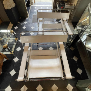 MARCEL BREUER voor GAVINA, "WASSILY B3" Paar Armstoelen van leer en staal