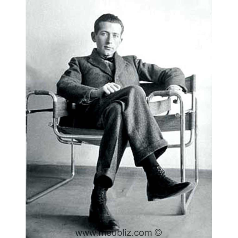 MARCEL BREUER for GAVINA, "WASSILY B3" Pair of Leather and Steel Armchairs