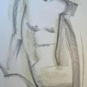 GEORGES (Géo) DE VLAMYNCK 'Abstract Female Nude G' painting / mixed media, charcoal ink chalk on wet paper