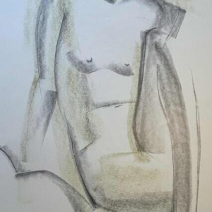 GEORGES (Géo) DE VLAMYNCK 'Abstract Female Nude G' painting / mixed media, charcoal ink chalk on wet paper