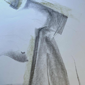 GEORGES (Géo) DE VLAMYNCK 'Nu de Femme Abstrait G' schilderij / gemengde techniek, houtskool, inkt en krijt op nat papier