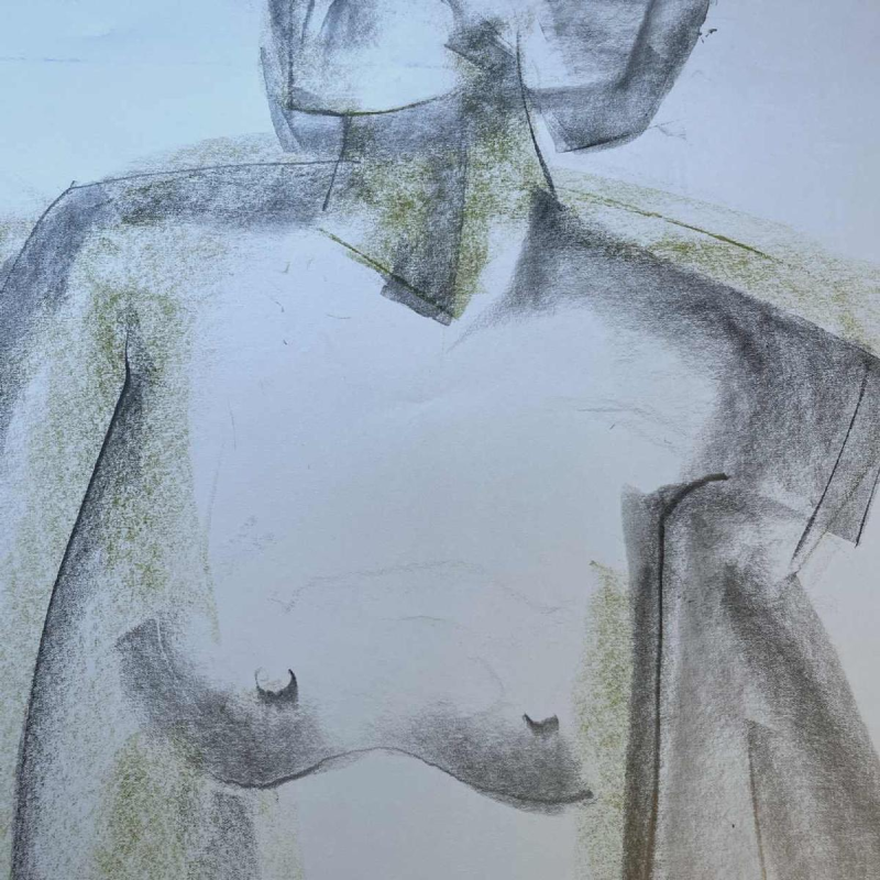 GEORGES (Géo) DE VLAMYNCK 'Nu de Femme Abstrait G' tableau / technique mixte, fusain encre craie sur papier mouillé