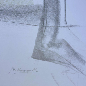 GEORGES (Géo) DE VLAMYNCK 'Abstract Female Nude G' painting / mixed media, charcoal ink chalk on wet paper