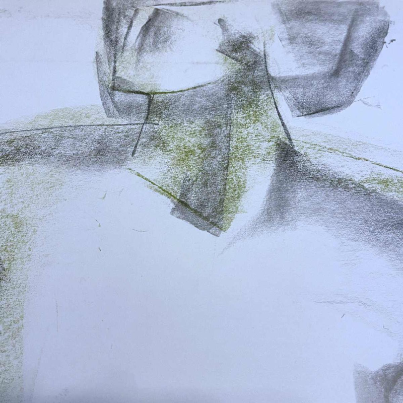 GEORGES (Géo) DE VLAMYNCK 'Abstract Female Nude G' painting / mixed media, charcoal ink chalk on wet paper