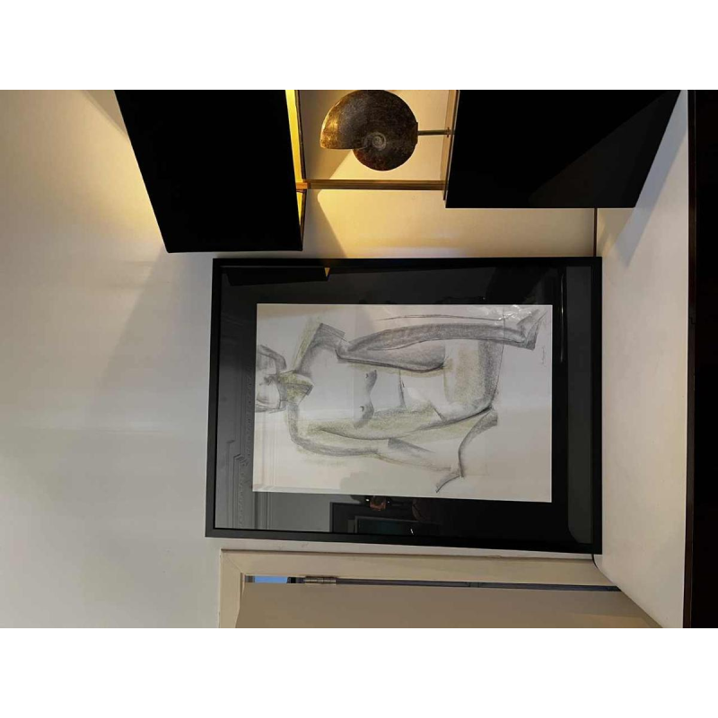 GEORGES (Géo) DE VLAMYNCK 'Abstract Female Nude G' painting / mixed media, charcoal ink chalk on wet paper