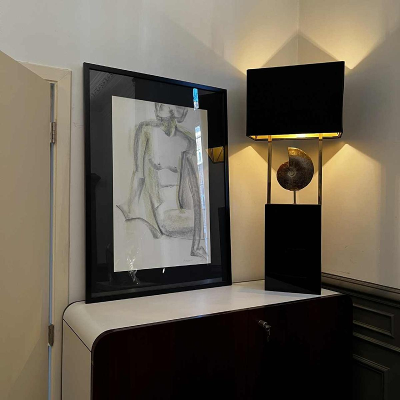 GEORGES (Géo) DE VLAMYNCK 'Abstract Female Nude G' painting / mixed media, charcoal ink chalk on wet paper