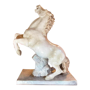 ELSE BACH / KARLSRUHE 'Cheval cabre´' 82cm sculpture Art De´co, céramique majolique ( craquelé blanc ) ca 1935