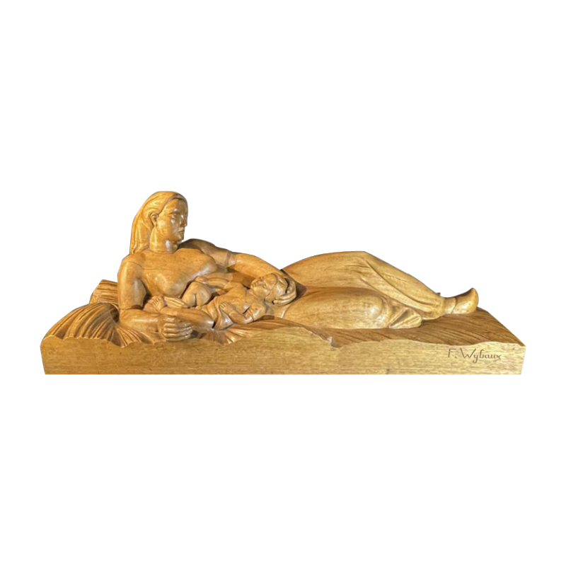 FREDDY WYBAUX " Vrouw met kind " Art Deco sculptuur, Uniek Stuk, 1935