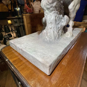 ELSE BACH / KARLSRUHE Prancing Horse 82cm Art Deco sculpture, majolica ceramic ( white craquelé ) ca 1935