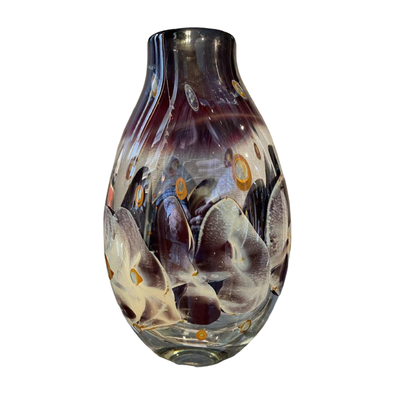 Louis LELOUP (1929-): grand vase décor « plumes de paon » ht 33 cm signé