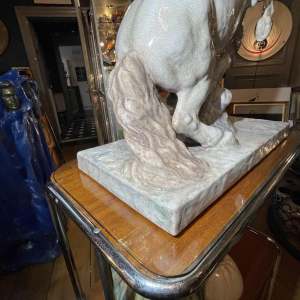 ELSE BACH / KARLSRUHE Prancing Horse 82cm Art Deco sculpture, majolica ceramic ( white craquelé ) ca 1935