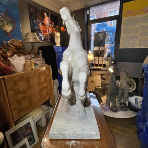 ELSE BACH / KARLSRUHE Prancing Horse 82cm Art Deco sculpture, majolica ceramic ( white craquelé ) ca 1935