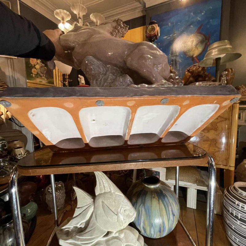 ELSE BACH / KARLSRUHE Prancing Horse 82cm Art Deco sculpture, majolica ceramic ( white craquelé ) ca 1935