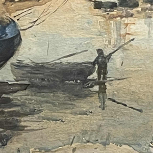 A. Semlinck " Barques échouées en mare´e basse " aquarelle marine, ca 1910