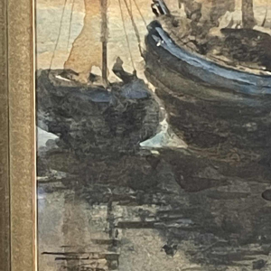 A. Semlinck " Boats stranded at low tide " Watercolour Seascape Marine, ca 1910