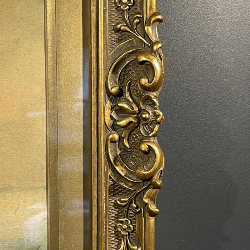 A. Semlinck " Boten gestrand bij eb " Marine Aquarel, ca 1910