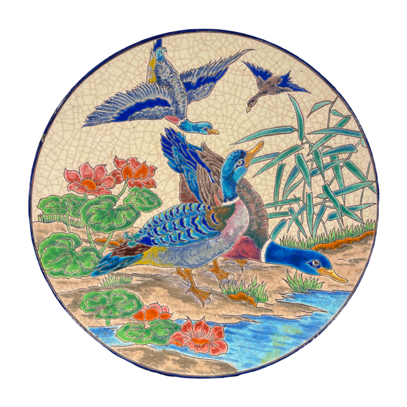 LONGWY ROLANDE RIZZI Plat CÃ©ramique FaÃ¯ence EmailleÂ´ CloisonneÂ´ Oiseaux 1930